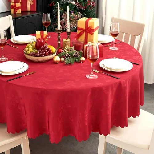 Vista 30 de Mantel Redondo Aqua Jacquard Pequeño de 40 Pulgadas, Manteles para Mesas de hasta 26" de Diámetro, Impermeable, Lavable, Sin Arrugas, Tela Suave