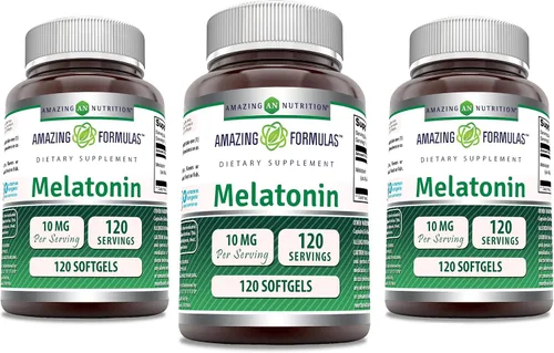 Vista 7 de Amazing Nutrition Suplemento de melatonina 10 mg por porción 120 cápsulas blandas Sin OMG Sin gluten Fabricado en Estados Unidos