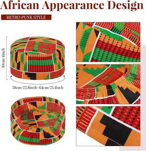 Vista 2 de Sombrero Kufi Kente Kufi con patrón africano Kente Kufi para hombre sombrero y banda con estampado africano Kente para la historia africana negra