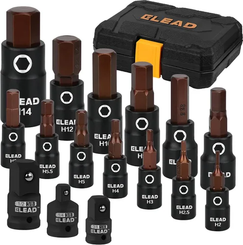 Vista 10 de Juego de extensión de enchufe de impacto de 18 piezas: barra de extensión de enchufe de accionamiento de 1/4", 3/8" y 1/2", juego de adaptadores
