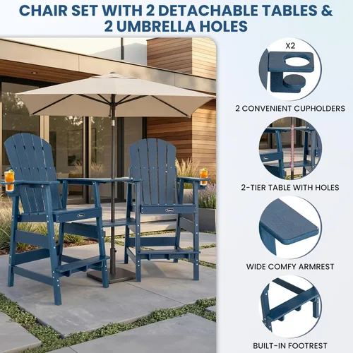 Vista 4 de FUNBERRY Tall Adirondack Chair Set of 2 with Tables, High Top Balcony Chair