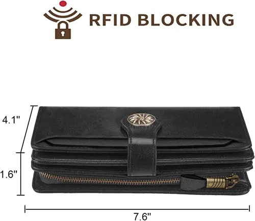 Vista 4 de Travelambo Billetera de gran capacidad con bloqueo RFID para mujer carteras de cuero genuino