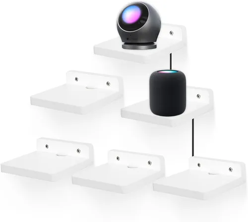Vista 10 de Pequeño estante flotante para pared, juego de 2 estantes de pared de madera de 5 pulgadas, mini altavoces, monitor de bebé, cámaras, soporte de Negro