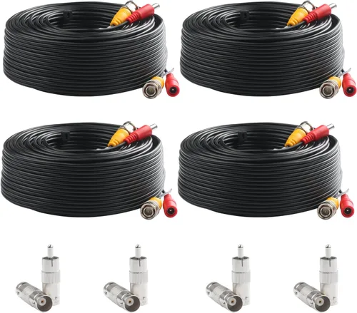 Vista 9 de Postta - Cable de alimentación de vídeo BNC para cámaras de seguridad de vídeo con dos conectores para sistema de vigilancia CCTV DVR 1 Paquete