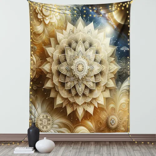 Vista 88 de Ambesonne Tapiz bohemio, diseño floral de bruja, luna y mariposa con adornos de mandala, decoración de tela para colgar en la pared para dormitorio