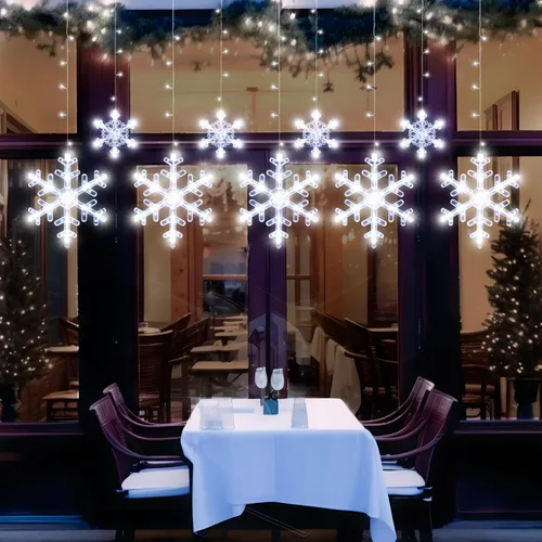 Vista 8 de LYUBASA Luces de copo de nieve de Navidad para decoración, 1.6 m, control remoto y temporizador, 8 modos de luz con alimentación por batería, 112