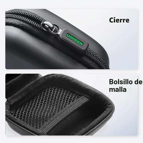 Vista 6 de Funda UGREEN para auriculares, Funda impermeable para auriculares compatible con AirPods Pro, Estuche para auriculares con mosquetón de acero Negro