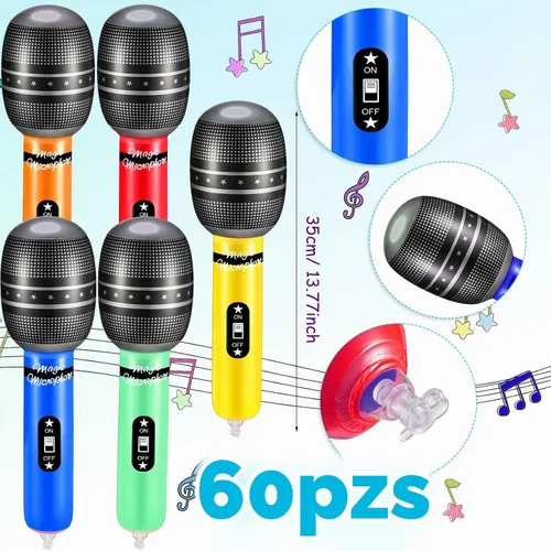 Vista 2 de Zhanmai - 60 micrófonos inflables, 13.8 pulgadas, colores, accesorios