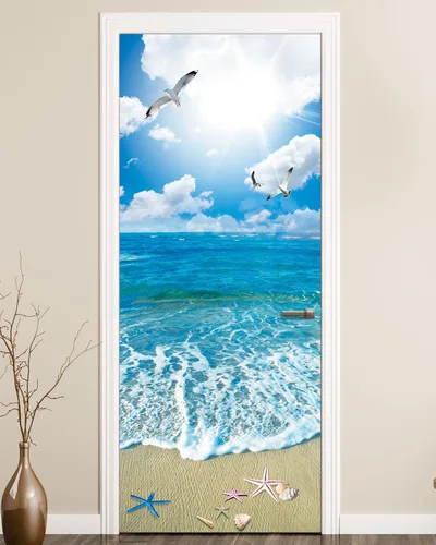 Vista 31 de FLFK Papel tapiz autoadhesivo extraíble para puerta de mar, 30.3 pulgadas de ancho x 78.7 pulgadas de largo, dividido en dos piezas