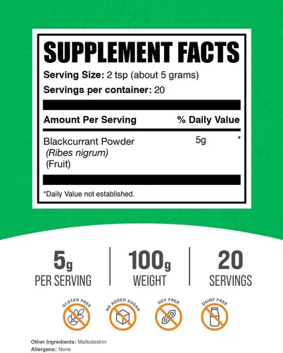 Vista 2 de BulkSupplements. com Grosella negra en polvo, suplemento de grosella negra, suplemento superalimentario, secado al aire y sin gluten, 0.18 oz por
