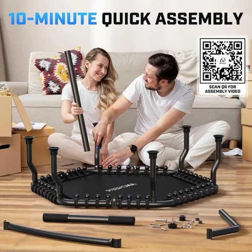 Vista 8 de ANCHEER Trampolín, trampolín de rebote de 50'' para adultos con barra, mini trampolín para interiores y exteriores, trampolín de fitness de 550LBS