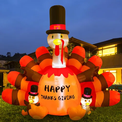 Vista 9 de Onory Inflables de Acción de Gracias de 7 pies para decoración al aire libre, globo inflable de aire caliente, pavo de Acción de Gracias con LED