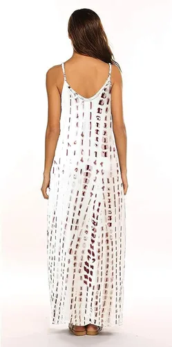 Vista 3 de Supnier - Vestido largo de verano para mujer, vestido flora, informal y bohemio con cuello en V, sin mangas, con tirantes delgados y bolsillos