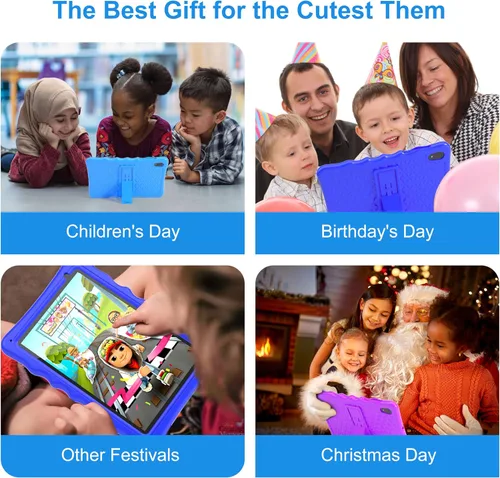 Vista 3 de BYYBUO Tableta para niños de 10 pulgadas, Tabletas Android 13 para niños, Tableta Google con 4GB RAM y 32GB ROM (Azul Claro)