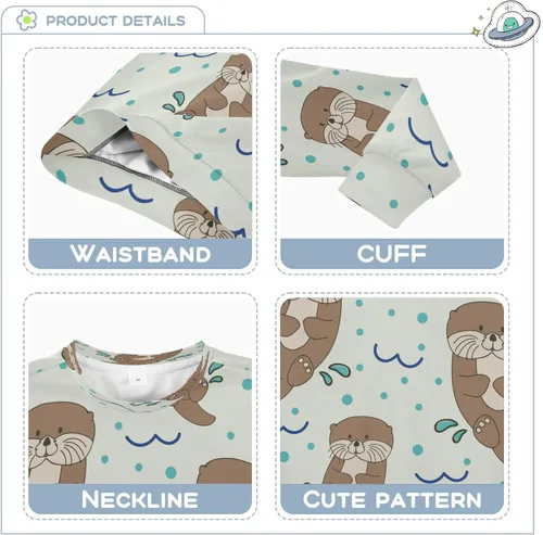 Vista 4 de Sudadera con cuello redondo y manga larga, diseño de nutrias marinas, diseño de animales oceánicos, para otoño e invierno multicolor (Multicolor01)