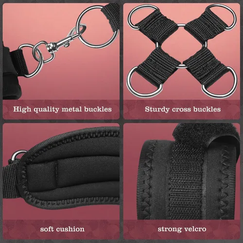 Vista 3 de Eslinga mejorada de cuello a muñeca, correas ajustables para piernas y esposas para parejas adultas SM, restricciones sexis para correas de cama