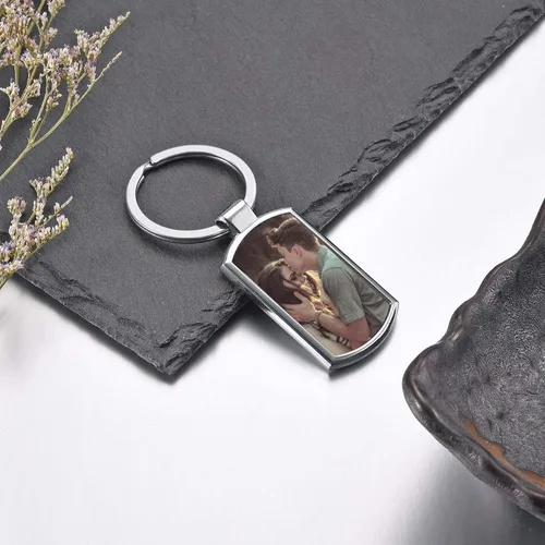 Vista 3 de Jovivi Llaveros personalizados personalizados con foto de doble cara, impresión a todo color, aleación de texto, imagen, llavero para hombres