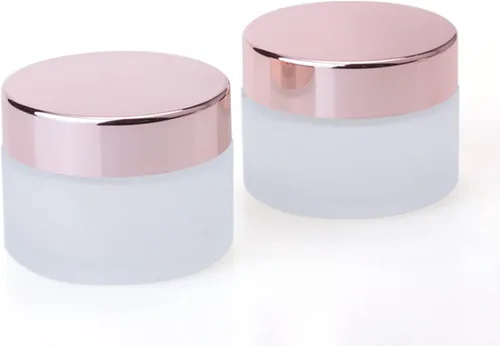 Vista 4 de 10 frascos vacíos de 0.35 oz/0.3 fl oz de vidrio esmerilado transparente para crema con tapas de oro rosa, recipiente para cosméticos, tarro