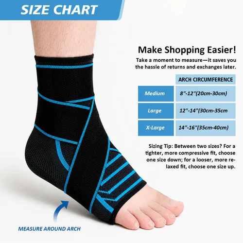 Vista 3 de Tobillera para mujeres y hombres: correas ajustables manga de apoyo de compresión para alivio de la fascitis plantar tendinitis de Aquiles