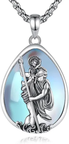 Vista 19 de Vito Collar de plata de ley 925 para mujeres y hombres, San Benito, crucifijo, Caravaca, San Cristóbal, San Judas, medalla patronal, amuleto