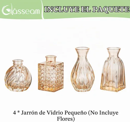 Vista 8 de Glasseam Jarrones de cristal para centros de mesa: pequeño jarrón de flores, juego de 4 mini jarrones vintage para flores, jarrón de centro de mesa