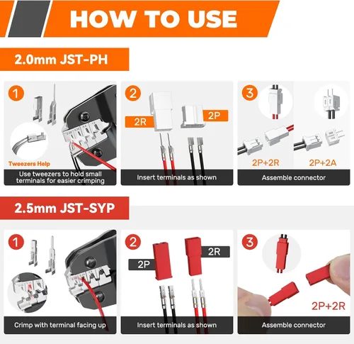 Vista 7 de JST-PH Kit de conectores de 0.079 in y JST-SYP de 0.098 in con herramienta de crimpado de trinquete AWG28-17, juego de terminales de cable de 21