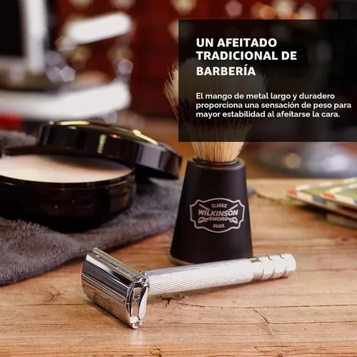 Vista 5 de Wilkinson Sword Maquinilla de afeitar de seguridad de doble filo, 1 mango Mango de metal largo de alta calidad, cuchillas de acero inoxidable