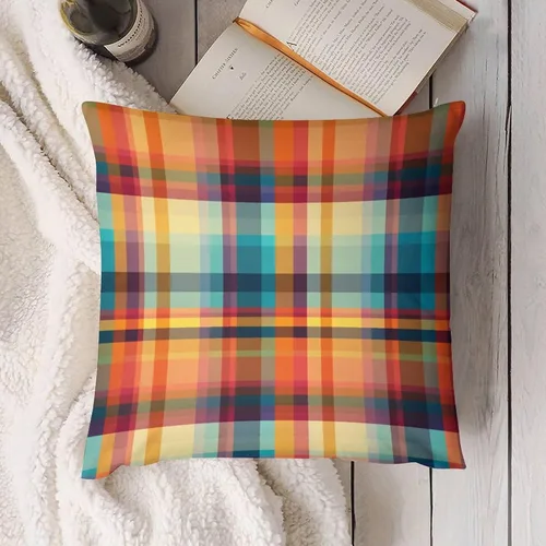 Vista 4 de Funda de cojín retro a cuadros para sofá, patio, dormitorio, 12 x 12 pulgadas, decoración de casa de campo