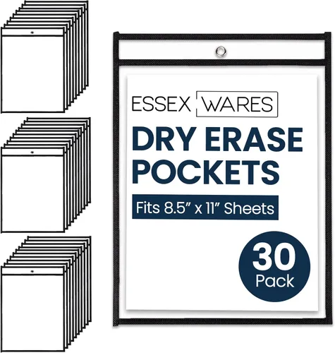 Vista 7 de Essex Wares - Paquete de 30 protectores surtidos de documentos de bolsillo de borrado en seco, 10 pulgadas de ancho x 13.5 pulgadas de alto - Fundas