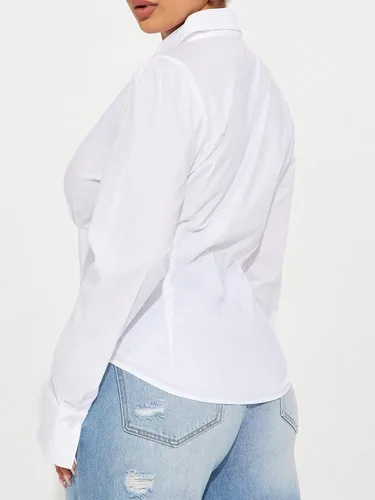 Vista 3 de Camisa de manga larga con botones para mujer, blusa de cintura ceñida, casual y para la oficina