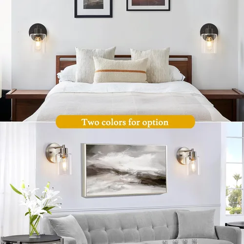 Vista 6 de Aplique de Pared, Luz de Tocador Negra, Moderna Lámpara de Baño con Pantalla de Vidrio Transparente y Prevención de Humedad y Óxido, Lámpara