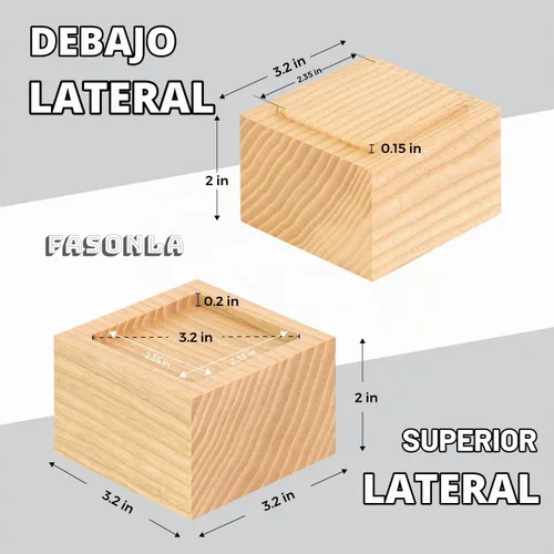 Vista 2 de FASONLA Elevadores de cama (juego de 4) – Elevadores de muebles de madera maciza de roble elevadores de altura de 2 pulgadas con agujero empotrado