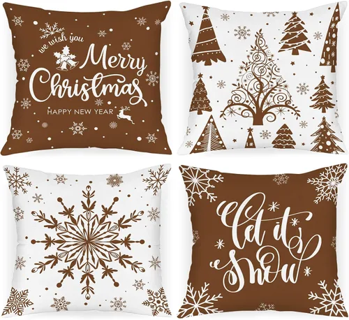 Vista 11 de Lanpn Fundas de Cojín Lumbar Navideñas de 12x20, 4 piezas, Blanco y Negro Feliz Navidad Xmas Invierno Copo de Nieve Fundas de Almohada de Cojín