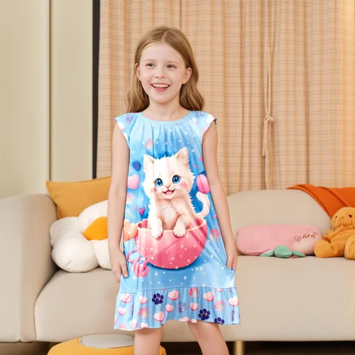 Vista 2 de LQSZ Camisón de noche para niñas, manga con vuelo, ropa de dormir de 3 a 10 años