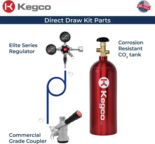 Vista 2 de Kegco Elite Series - Kit de grifo de barril de extracción directa con tanque de CO2 rojo de 5 libras
