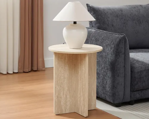 Vista 7 de Mesa de centro redonda para espacios pequeños, con una base fuerte en X para sala de estar, almohadillas para evitar arañazos en el suelo