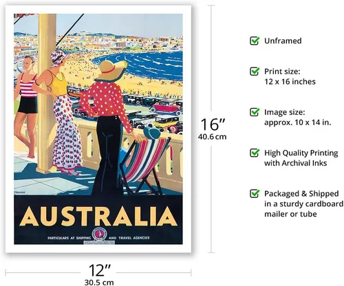 Vista 2 de Pacifica Island Art Australia - Bondi Beach New South Wales - Vintage Travel Poster by Percy Trompf c.1929 - Eco-friendly Premium Bamboo Paper
