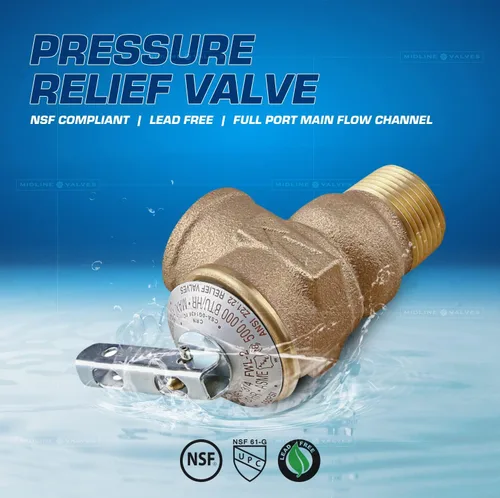 Vista 2 de Midline Valve GUHW-QSW256-5 Válvula de alivio de presión para calentador de agua sin tanque, latón forjado, 3/4 pulgadas FIP x MIP (paquete de 5)