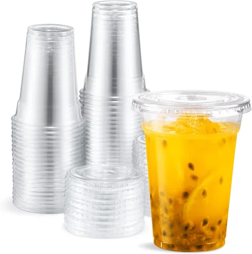Vista 8 de Eupako Vasos de plástico de 24 onzas con tapas, transparentes desechables para llevar con tapas para café helado, bebidas frías, batidos, Bubble