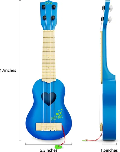 Vista 5 de YEZI - Ukelele clásico de juguete para niños, tipo guitarra, instrumento musical, azul
