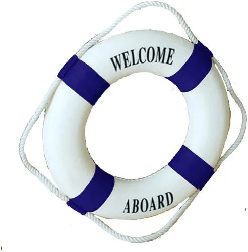 Vista 8 de MorroMorn Salvavidas Decoración Colgante de Pared - Bienvenido a Bordo Decoración del Hogar Estilo Mediterráneo Cuerda de Cáñamo (Azul, 10")