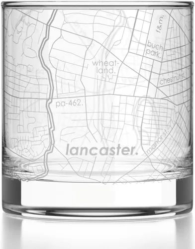 Vista 152 de Well Told Vaso de rocas grabado con mapa de Akron, Ohio, cristalería estilo antiguo (325ml, transparente) Vaso de bourbon grabado, regalos