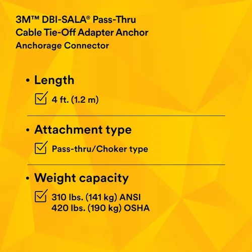 Vista 8 de 3M DBI-SALA 5900550 Conector de anclaje, adaptador de amarre de cable de 4 pies, tipo pasante, plateado