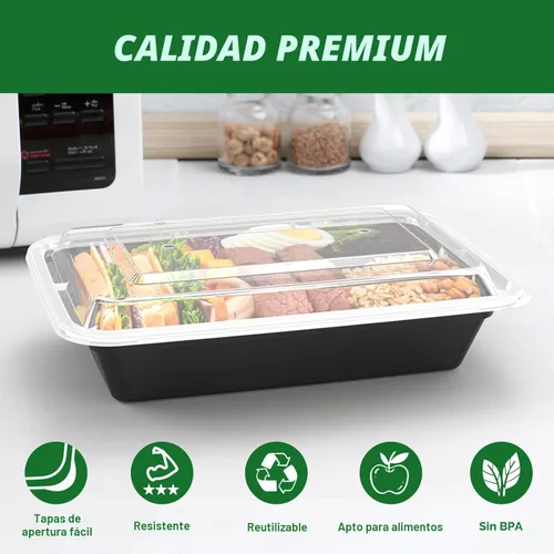 Vista 3 de Paquete de 50 (100 piezas) Recipientes para Preparación de Comidas de 32 oz Reutilizables con Tapas de Apertura Fácil, Resistentes a Prueba de Fugas