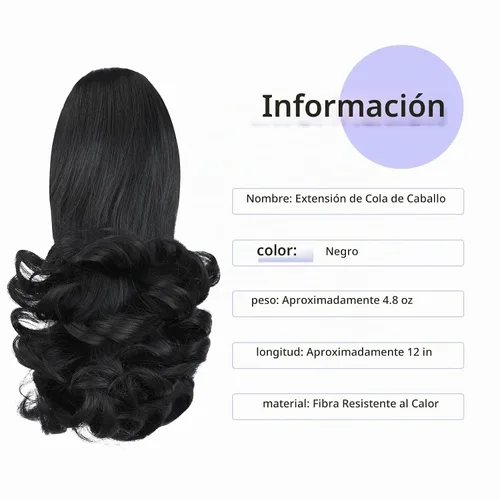 Vista 2 de extensión de cola de caballo, extensión de pelo con pinza de 12" cola de caballo rizada corta Extensión de pelo sintético de aspecto natural