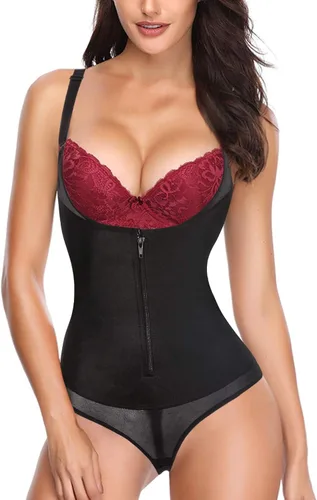 Vista 3 de YERKOAD Mujeres Shapewear Body de látex cintura entrenador cuerpo completo Shaper barriga control fajas colombianas cremallera busto abierto corsé