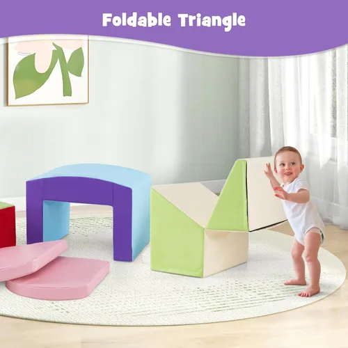 Vista 5 de Olakids Juguetes de Escalada para Niños Pequeños, 7 Piezas de Bloques de Espuma para Bebés de Interior, Juego Suave con Cuero PU, Estructura