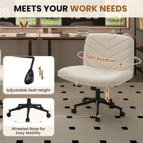 Vista 9 de Yaheetech Silla de Escritorio de Oficina con Patas Cruzadas Anchas sin Ruedas, Sillas Giratorias Cómodas para Computadora de Tocador para Hogar