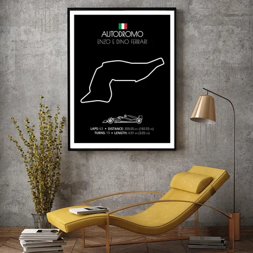 Vista 3 de Custom Car Posters Póster hecho a mano compatible con Autodromo Enzo e Dino Ferrari (Imola, Italia), póster de pista de carreras diseñado