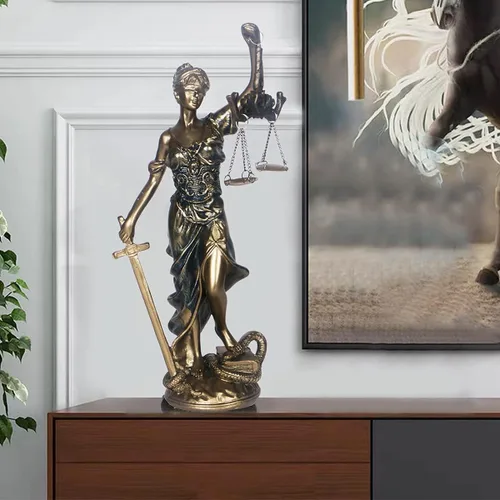 Vista 5 de Estatua de Lady Justice de 12.3 pulgadas, escultura de justicia, figura de justicia ciega, decoración de oficina para escritorio, estantería, sala